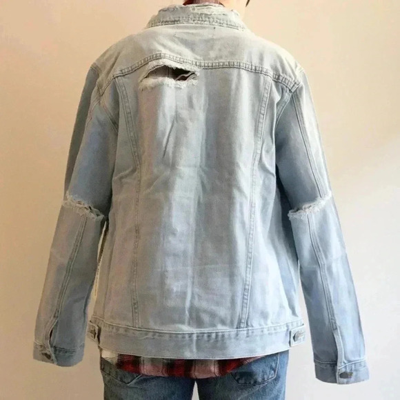 Urban Outfitters Neon Blonde Jean Jacket Light Wash Denim Distressed Blue Small - Picture 16 of 16